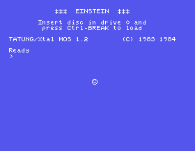 A small white sprite face drawn over the boot screen