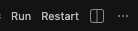 The Run and Restart buttons at the top right of the editor tab