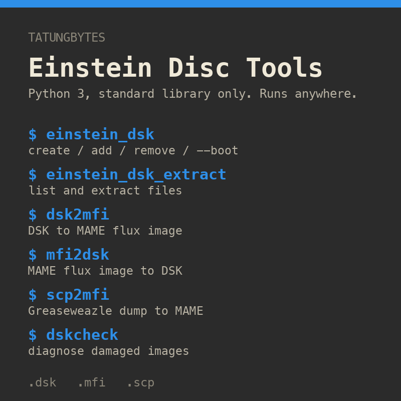 Einstein Disc Tools: six Python scripts for Tatung Einstein disc images