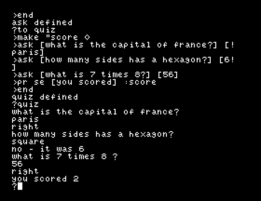 the quiz being played, two right and one wrong