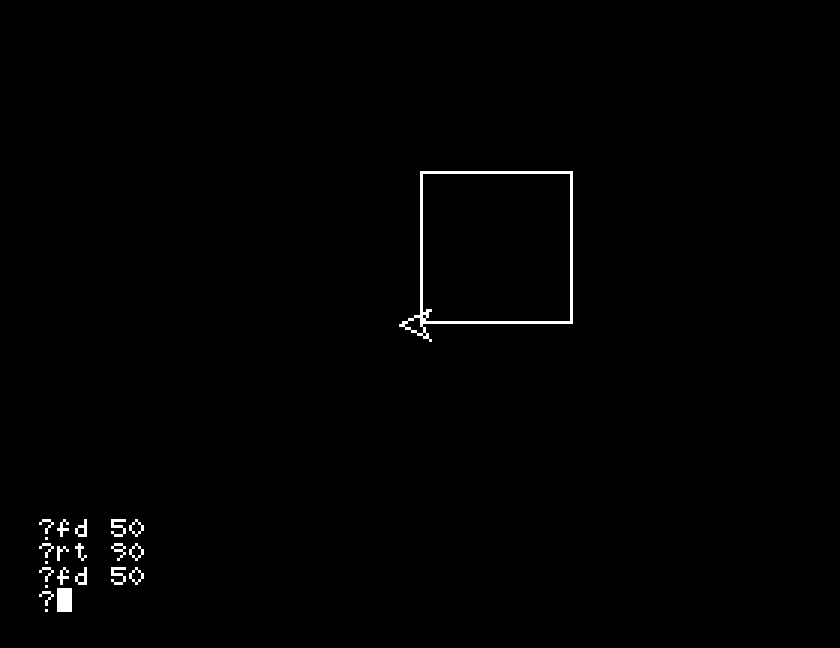 A square drawn by the turtle, with the turtle at its bottom left corner