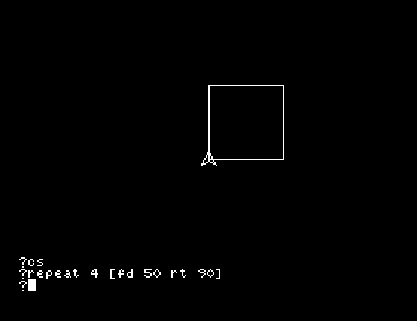 The square drawn by repeat, with the turtle back at its starting corner
