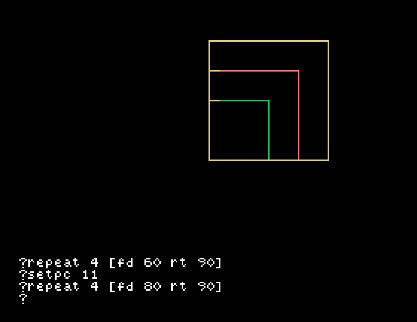 Three nested squares in green, red and yellow