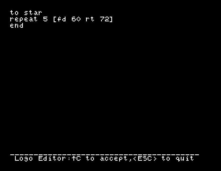 The procedure in the editor with the angle changed to 72
