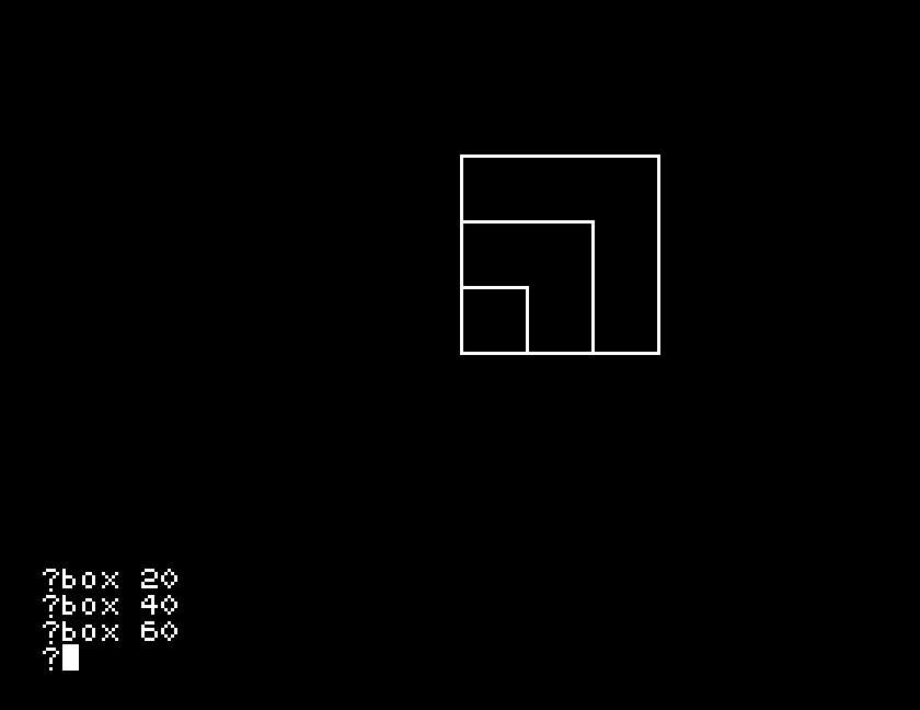 Three squares of different sizes drawn by one procedure