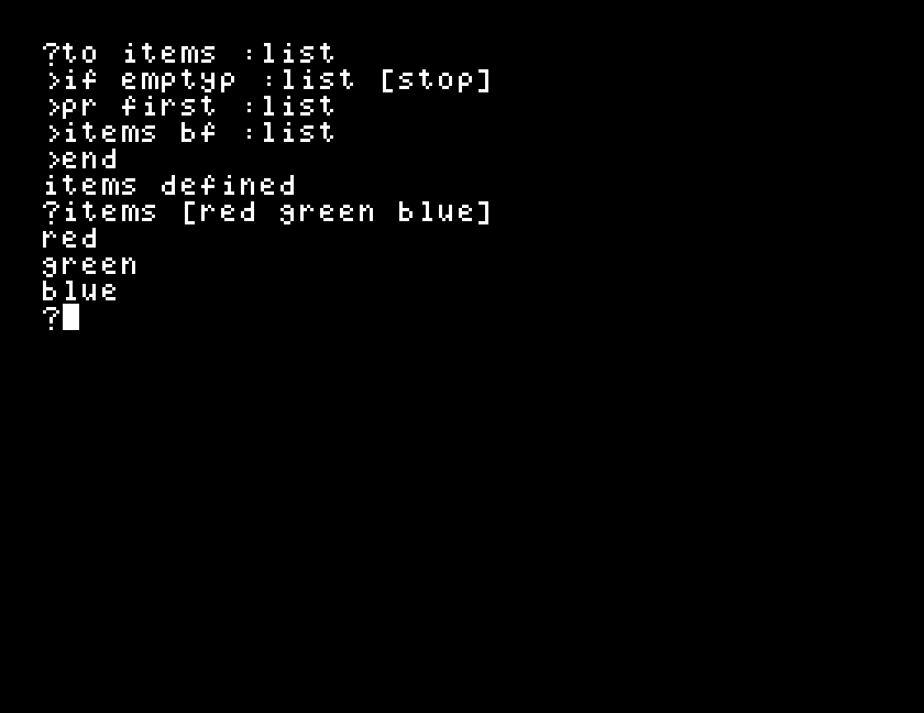 A procedure printing each item of a list on its own line