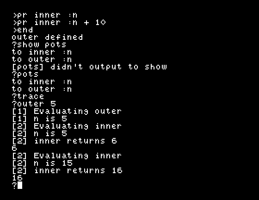 trace output for a call two levels deep