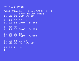 Five lines, each applying one stack word to 11 22 33 and showing the result