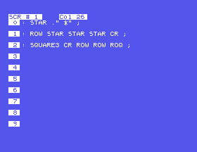 The editor opened by WHERE, cursor just past ROQ on line 2
