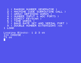 UTILITY's index, screen 1 loaded, and a number chosen