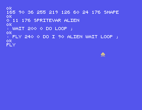 The invader partway across the screen, over the text of the listing