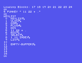KEYLIST showing the sixteen function keys