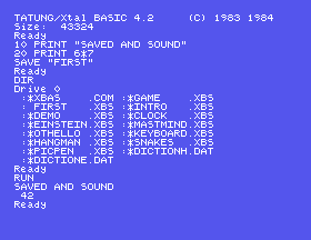 A BASIC program saved to the disc and listed in the directory with DIR