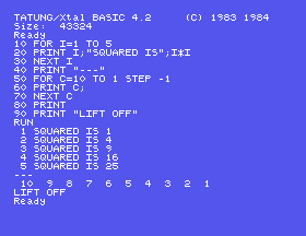 Two loops: squares, then a countdown