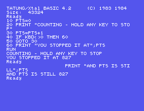 The loop counting, stopped by a keypress