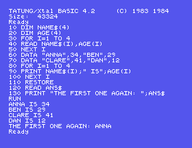 Four names and ages read from DATA, then the first one again