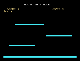 The playing field: a floor and three platforms in cyan on black