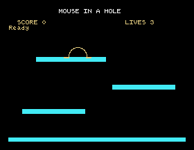 The playing field with solid platforms and a yellow arched mouse hole