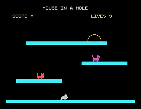 The mouse part way along the floor, moved by the keys