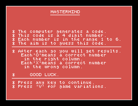 MASTERMIND's instructions