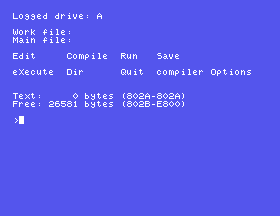 Turbo Pascal's main menu, just after it has started