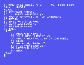 A Pascal program typed into XBAS as numbered lines
