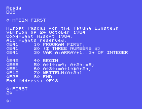 HiSoft Pascal compiling a program and running it