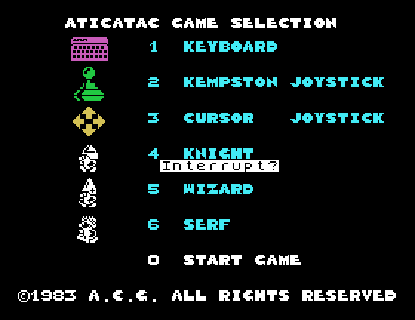 Atic Atac loaded from ZXdisk05, with SP1 asking Interrupt?