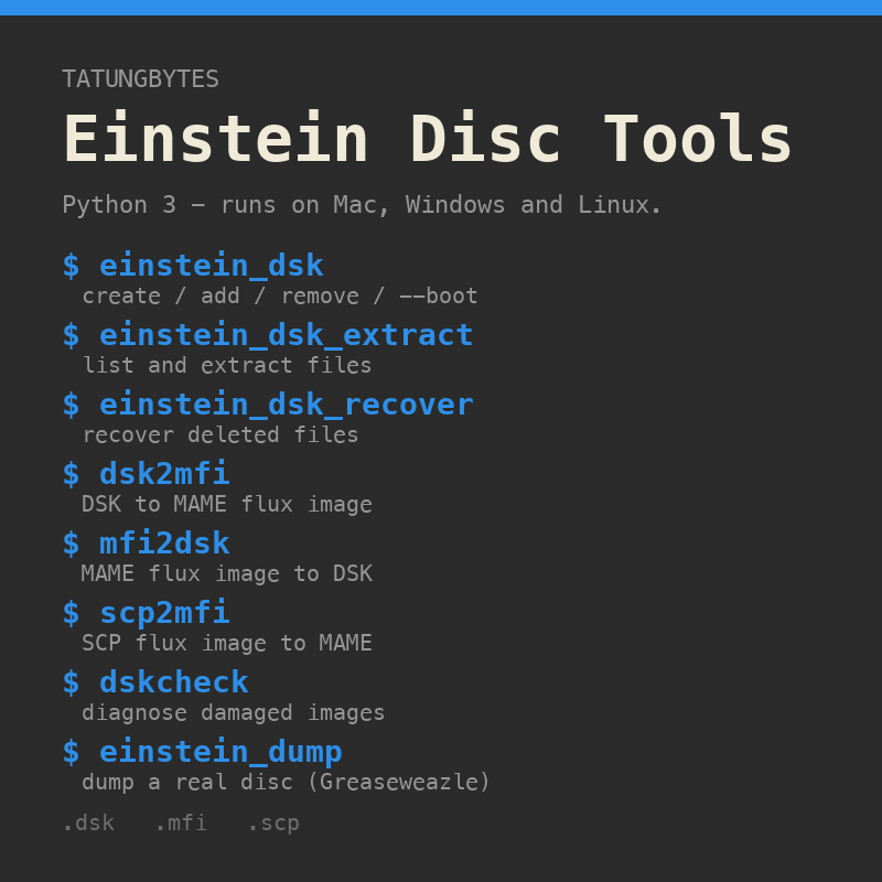 Einstein Disc Tools: eight Python scripts for Tatung Einstein disc images