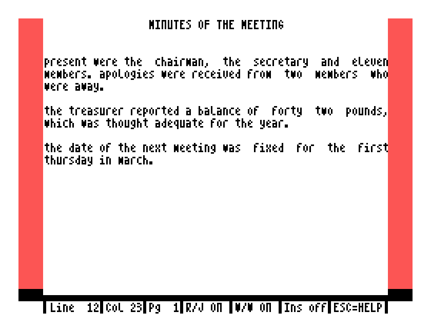 A centred heading MINUTES OF THE MEETING above three justified paragraphs