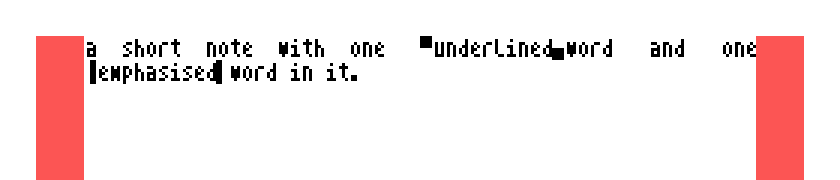 A line of text with block symbols either side of the words underlined and emphasised