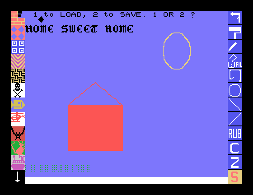 The question 1 to LOAD, 2 to SAVE. 1 OR 2 ? along the top of the finished picture