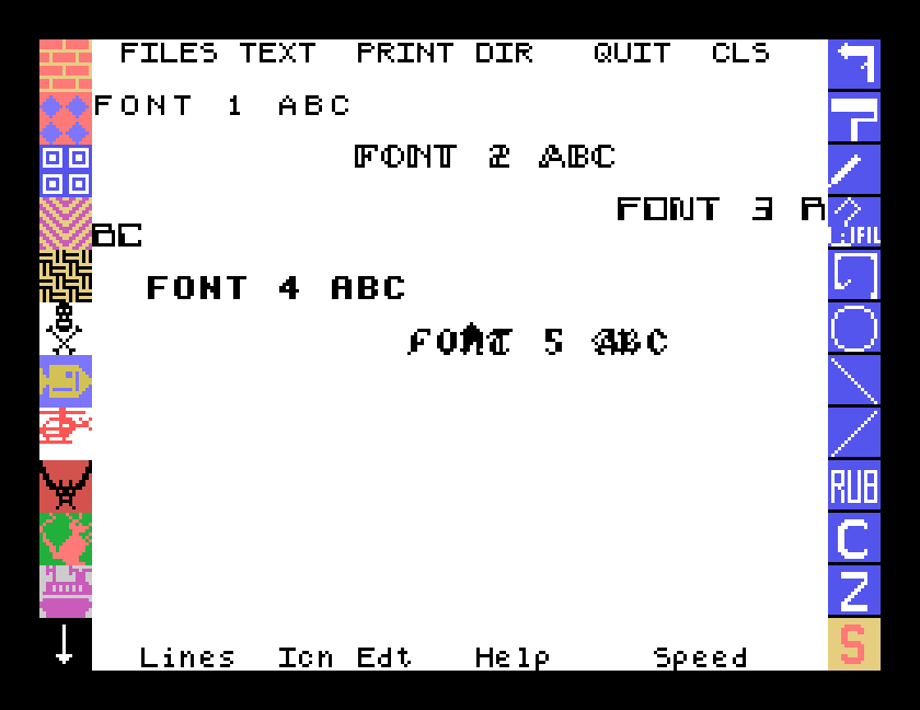 Five lines of text, each in a different Mouse Art font: plain, outlined, two bold styles and gothic