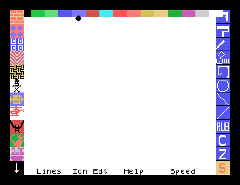 A strip of fifteen colour swatches across the top of the screen