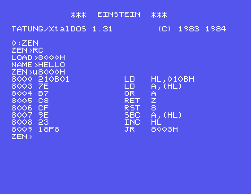 u8000H: LD HL,010BH, LD A,(HL), OR A, RET Z, RST 8, SBC A,(HL), INC HL, JR 8003H