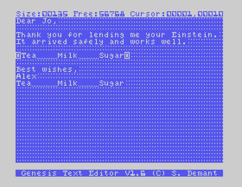 The Tea Milk Sugar line copied to the end of the letter