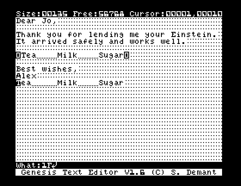 The same letter in black on white after CTRL-V and 1F