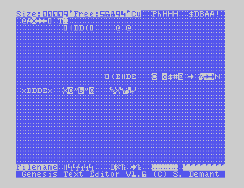The Genesis screen filled with stray characters after a failed save