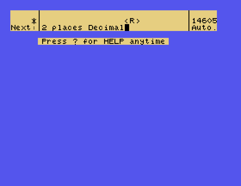 The prompt line reading 2 places Decimal, waiting for ENTER