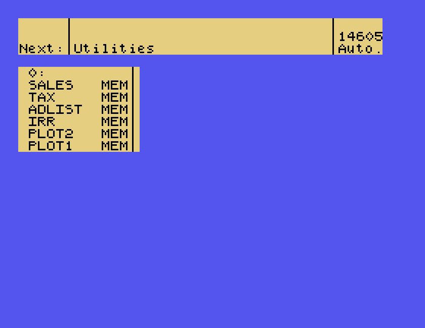 A list of SALES, TAX, ADLIST, IRR, PLOT2 and PLOT1, all .MEM files