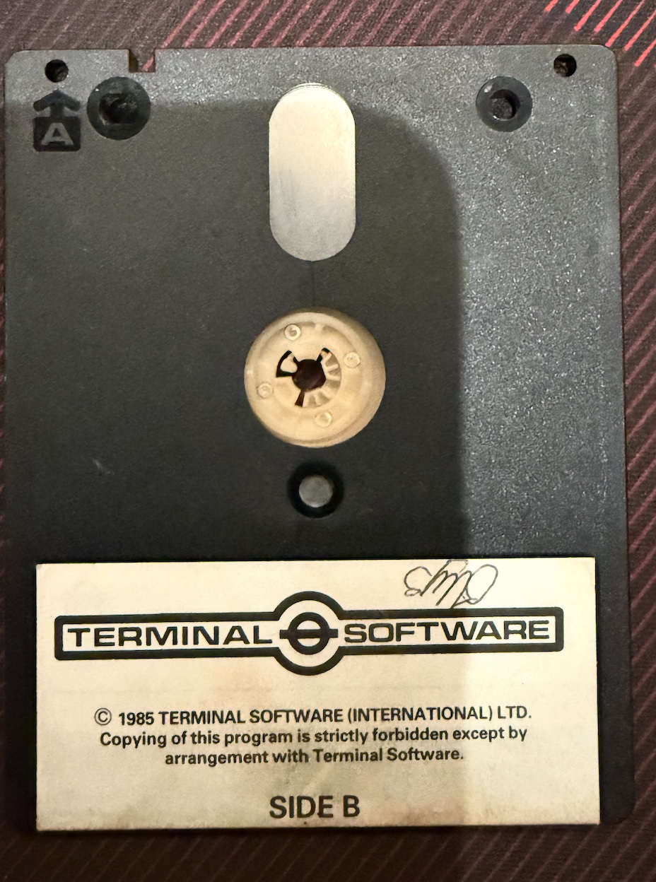Side B of the original disc: copyright 1985 Terminal Software (International) Ltd, Side B