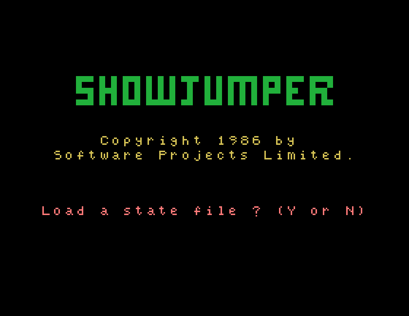Showjumper's title screen: Copyright 1986 by Software Projects Limited