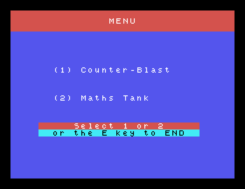 The disc's menu: Counter-Blast and Maths Tank