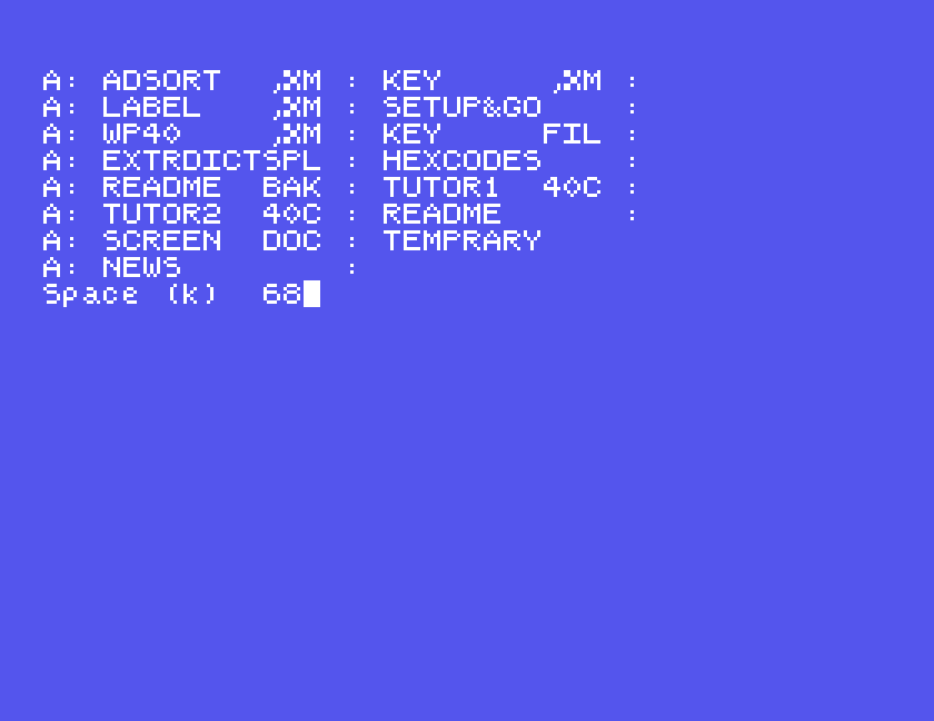 The directory list with NEWS added, and Space (k) 68