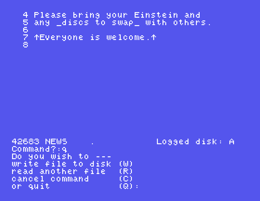 Do you wish to --- write file to disk (W), read another file (R), cancel command (C), or quit (Q)