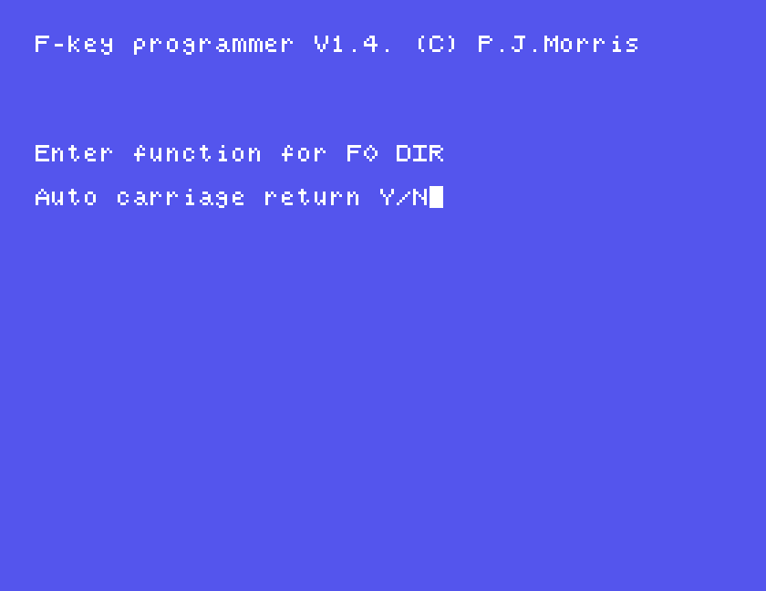 Enter function for F0 DIR, then Auto carriage return Y/N