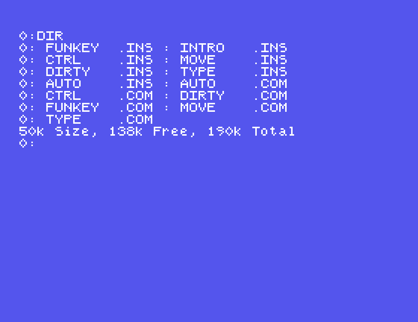 A directory listing produced by pressing F0