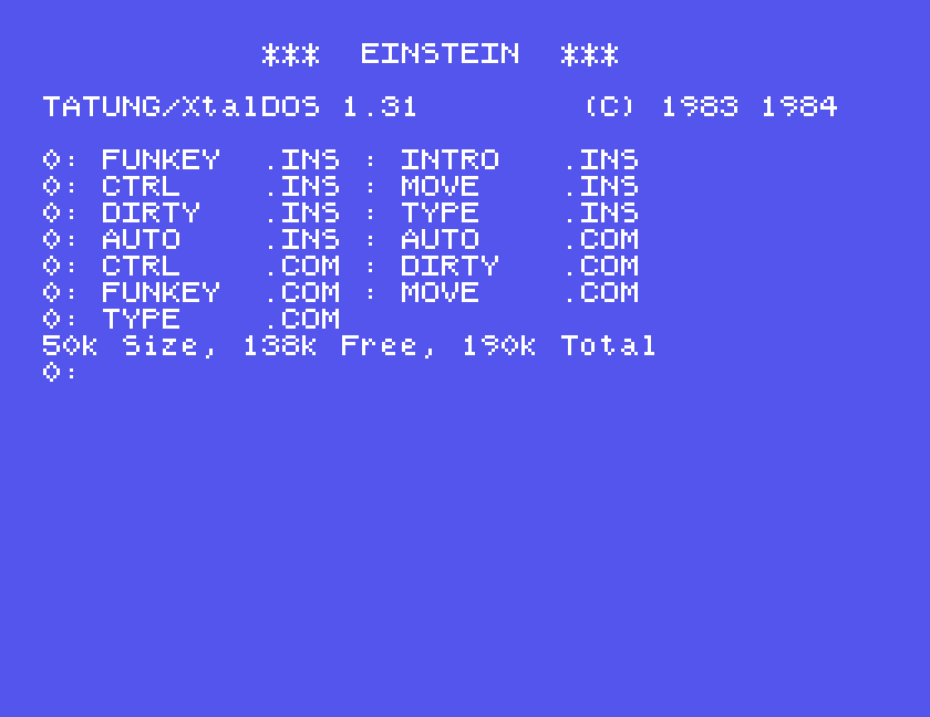 The Einstein start-up message followed straight away by the directory listing
