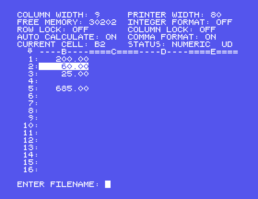 ENTER FILENAME: at the bottom of the screen
