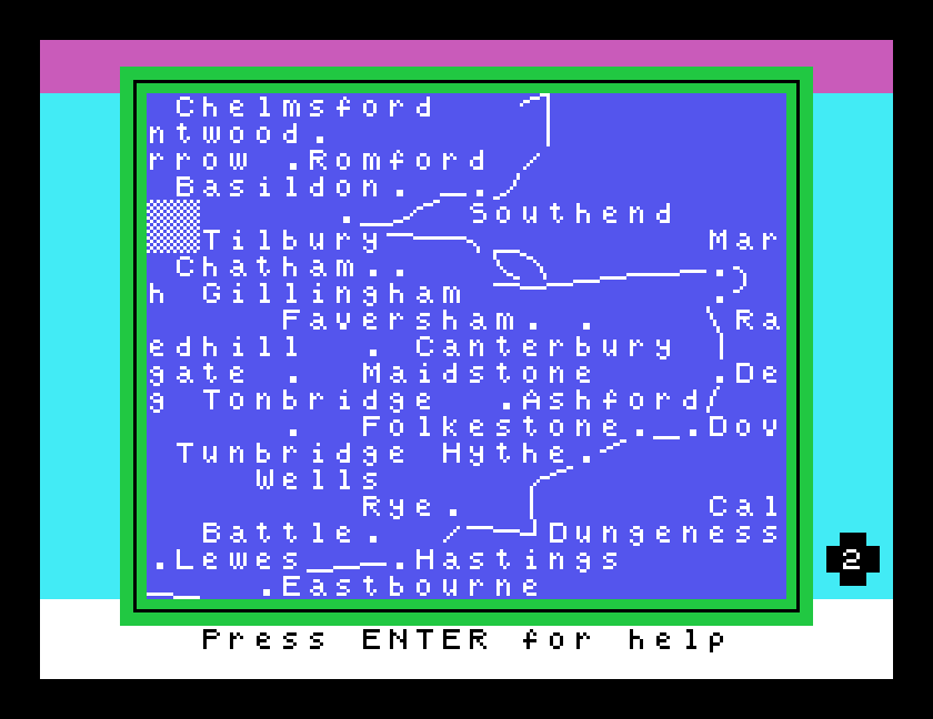 The map of south-east England, from Chelmsford to Eastbourne